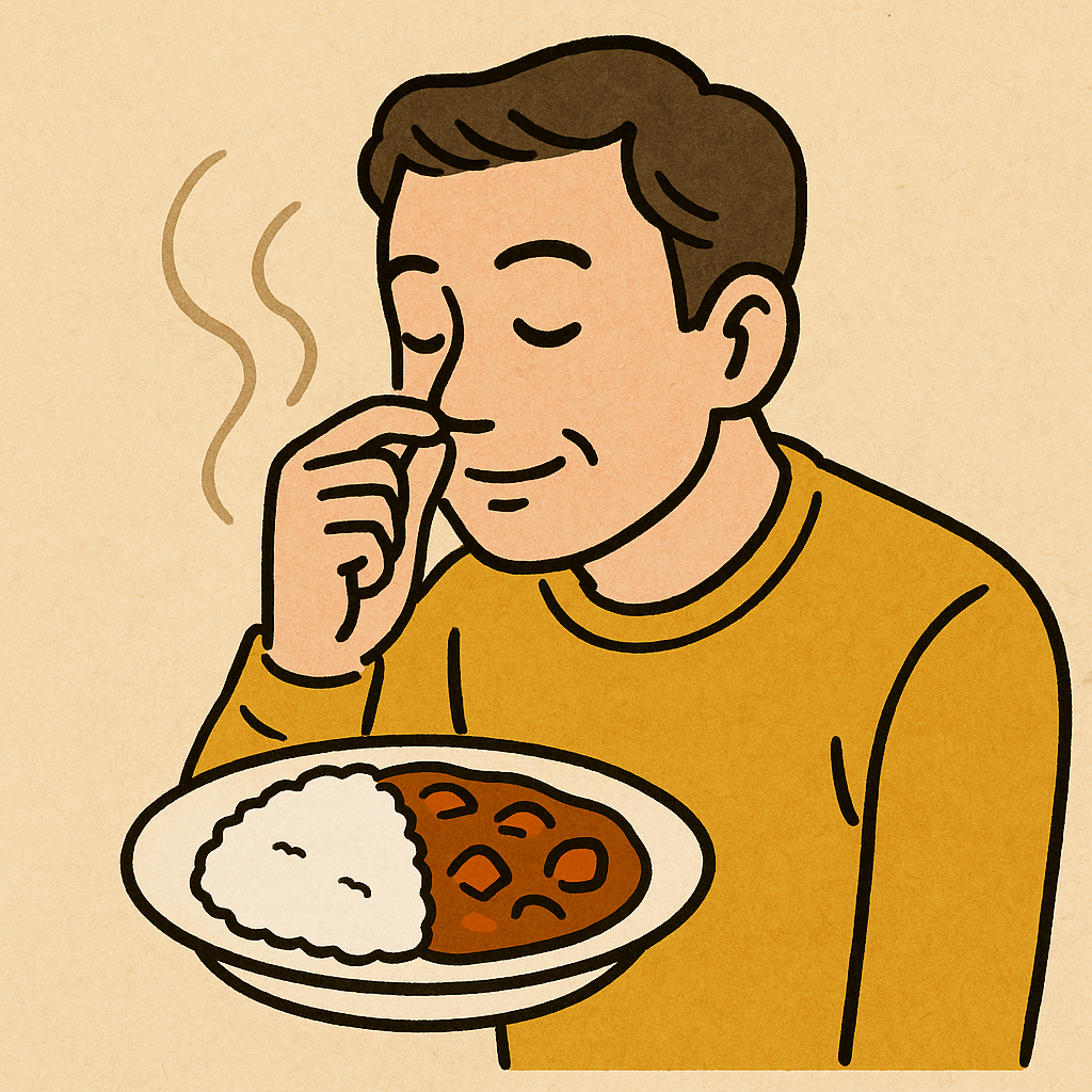 カレーの匂いを嗅ぐ人のイラスト